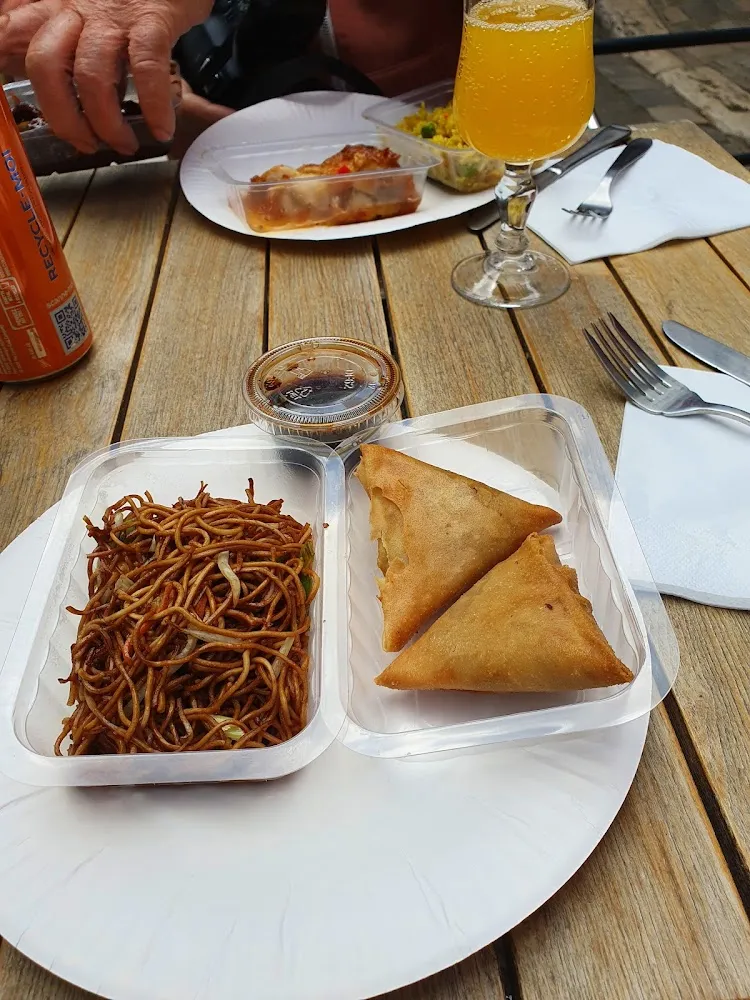 Vegetarian Samosas and Noodles